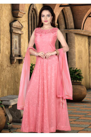 Pink Color Heavy Net Designer Gown